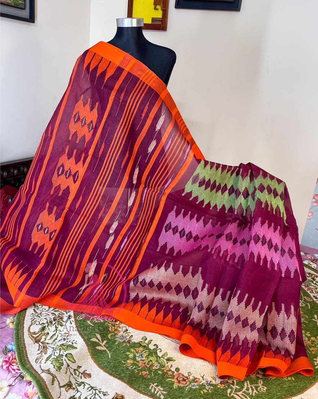 Maroon Monipuri Saree - Image 2